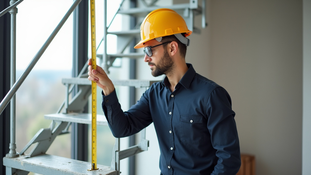 Technicien en train de mesurer un escalier à Monterblanc pour l