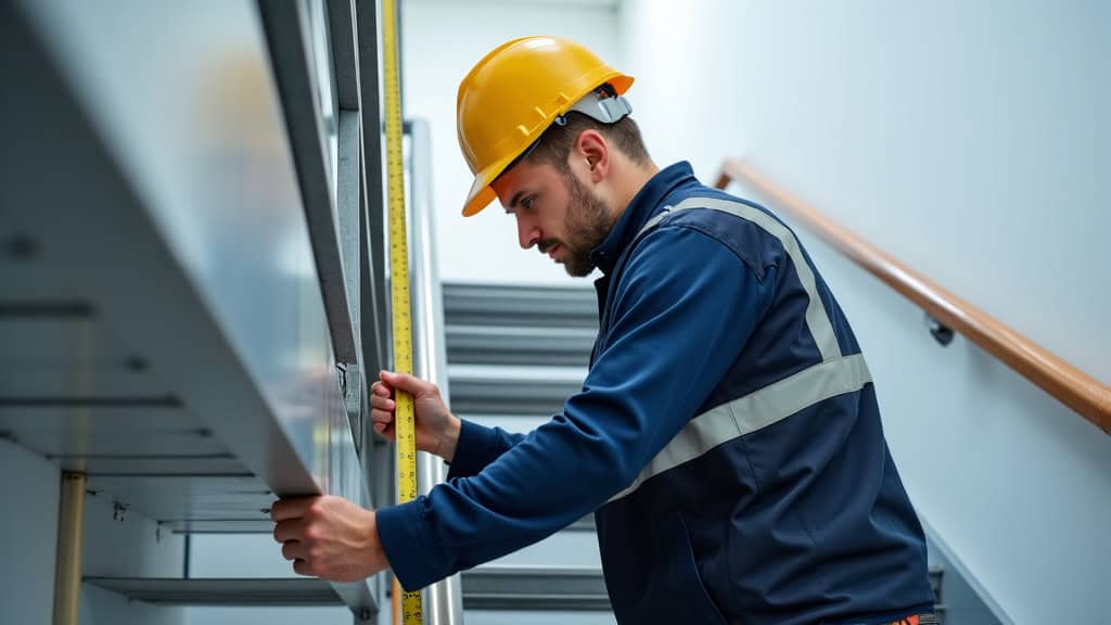 Technicien en train de mesurer un escalier à Montévrain pour l