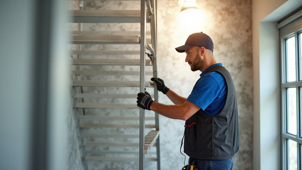 Technicien en train de mesurer un escalier à Norroy-lès-Pont-à-Mousson