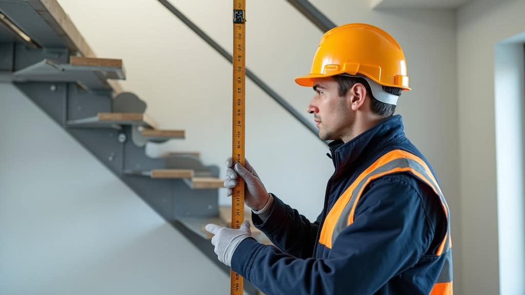 Technicien en train de mesurer un escalier à Paulx pour l