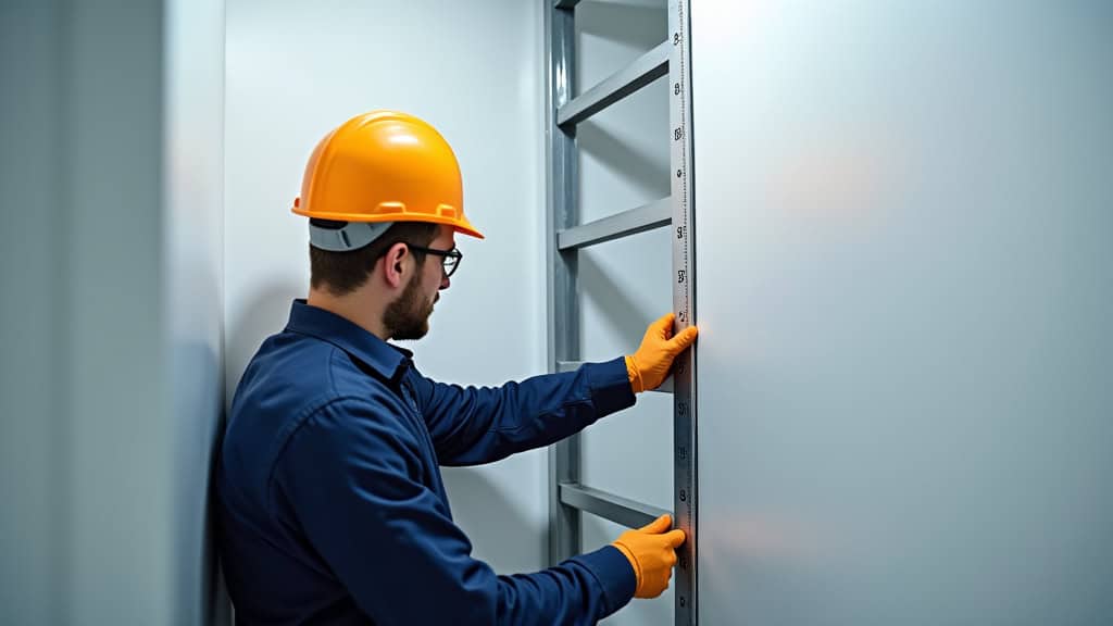 Technicien en train de mesurer un escalier à Thann pour l