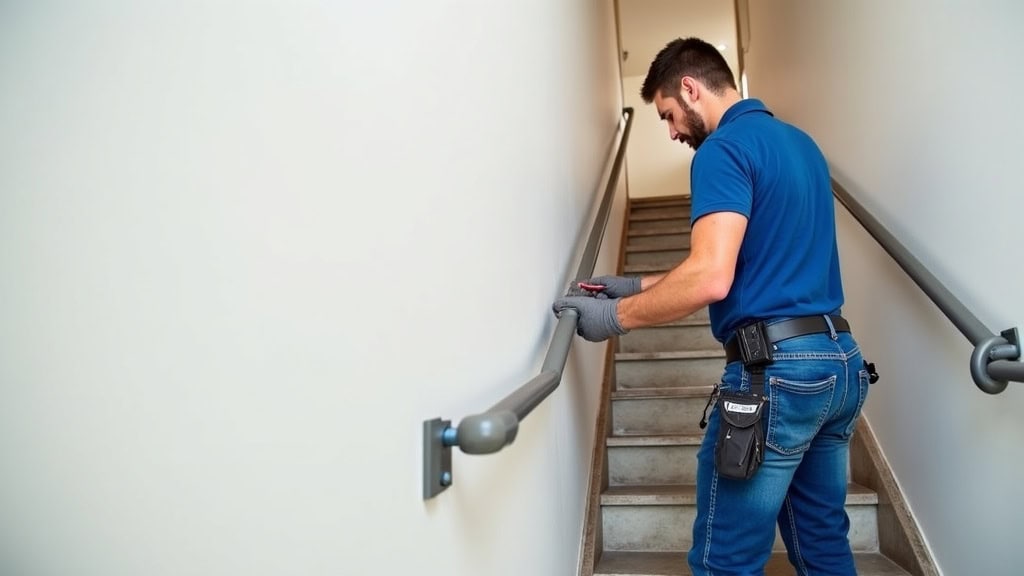 Technicien en train de mesurer un escalier à Villers-Saint-Paul pour une installation sur mesure d