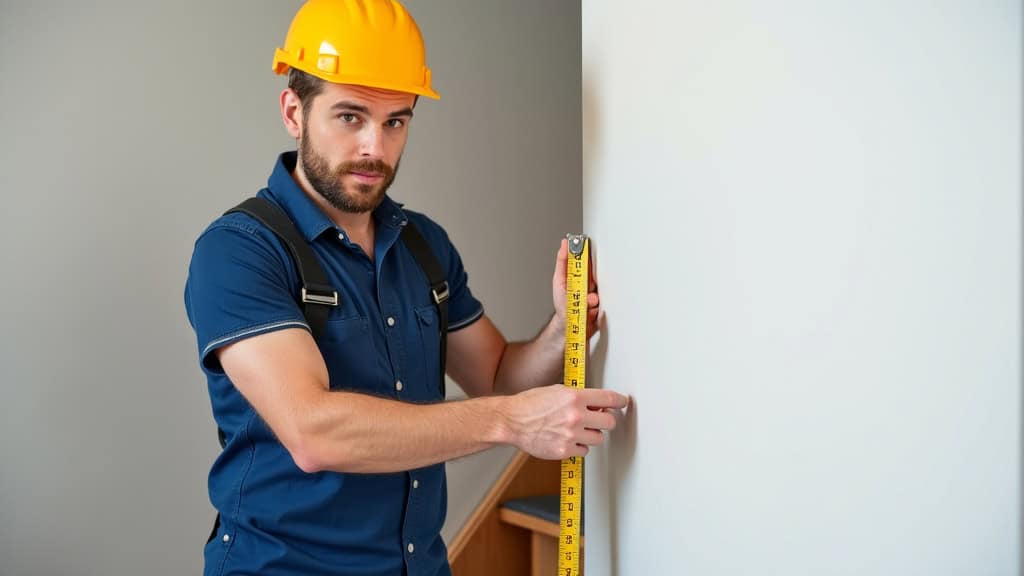 Technicien en train de mesurer un escalier dans une maison à Chaudenay, prêt à installer un monte-escalier