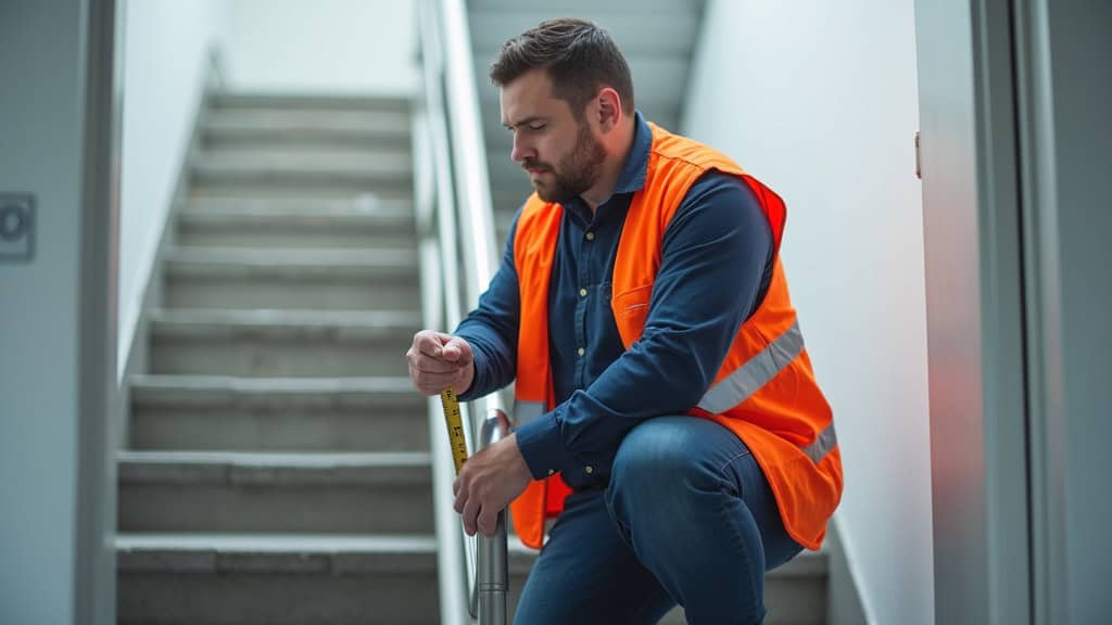 Technicien en train de mesurer un escalier droit à Mercy-le-Bas pour l