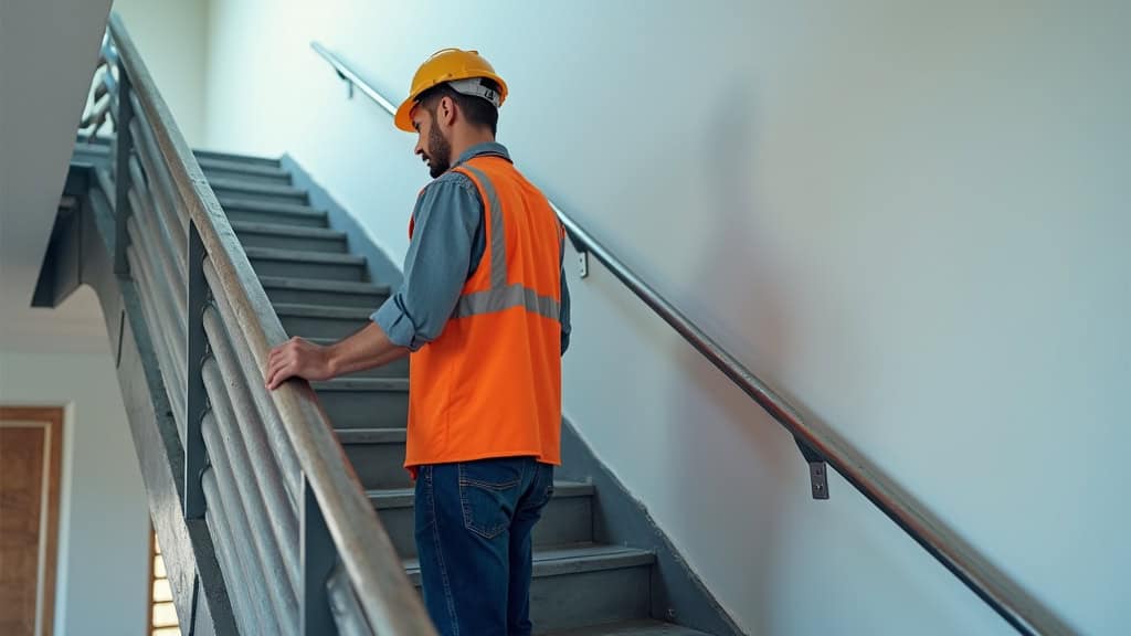 Technicien en train de mesurer un escalier lors d