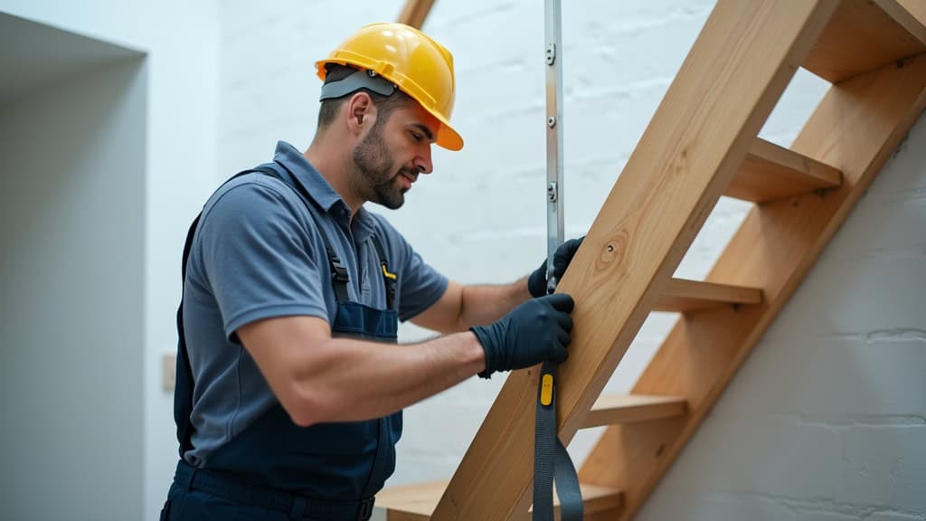 Technicien en train de mesurer un escalier lors d