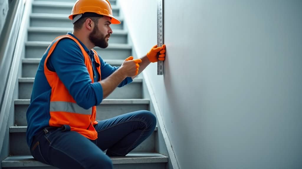 Technicien en train de mesurer un escalier lors d