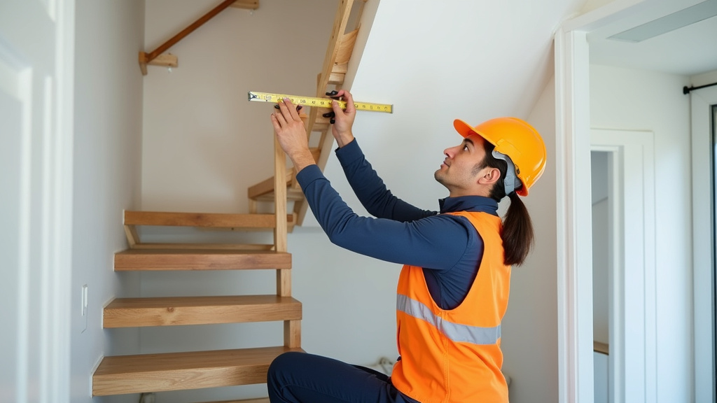 Technicien en train de mesurer un escalier pour installation d