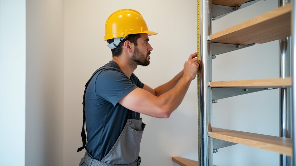 Technicien en train de mesurer un escalier pour installation d