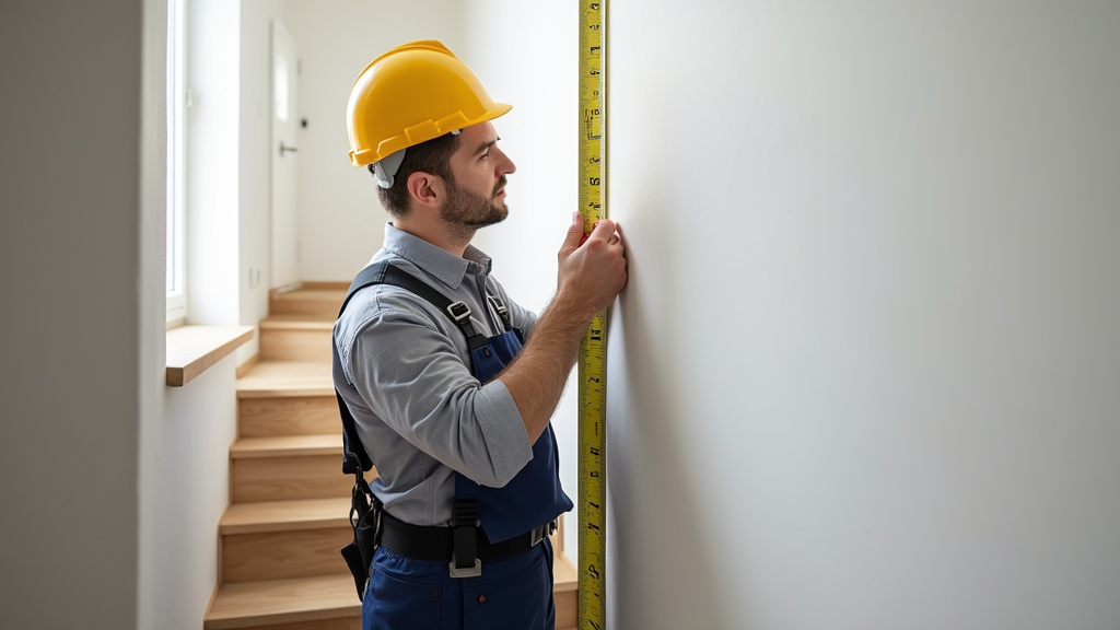 Technicien en train de mesurer un escalier pour installation de monte-escalier à Mormant
