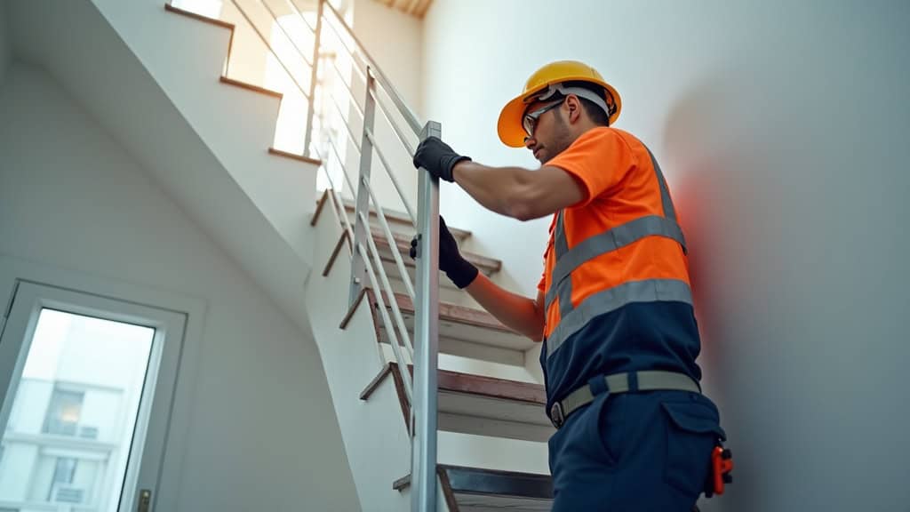 Technicien en train de mesurer un escalier pour l