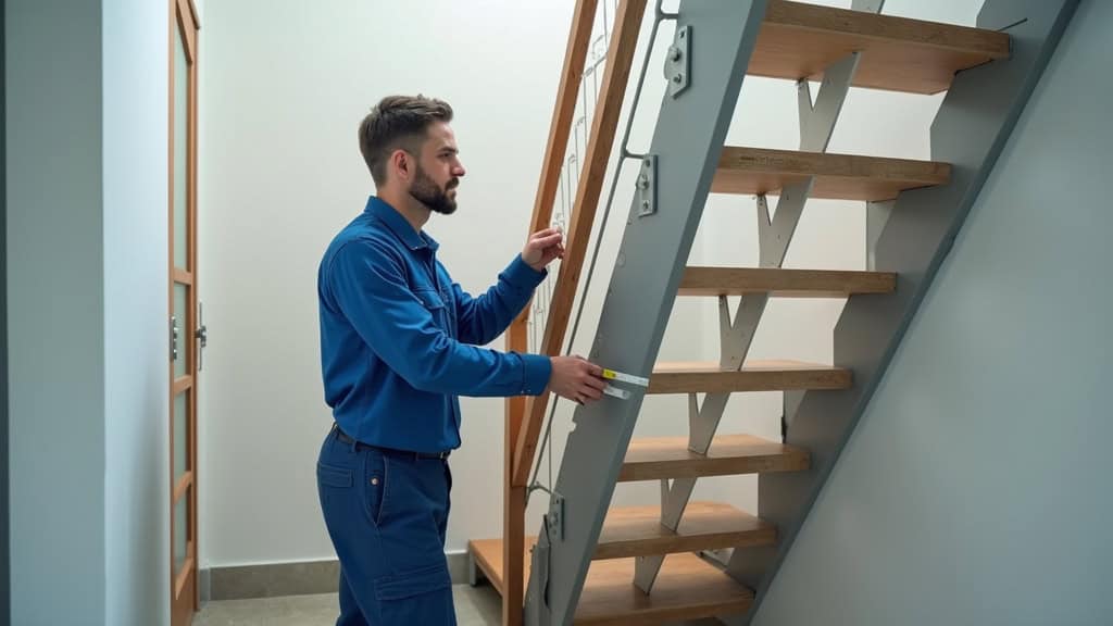 Technicien en train de mesurer un escalier pour l