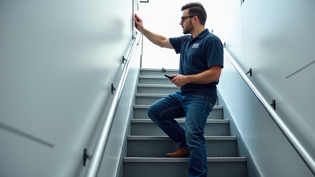 Technicien en train de mesurer un escalier pour l