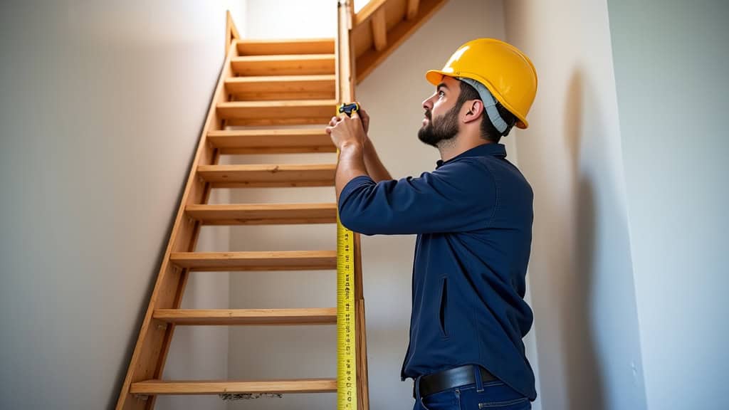 Technicien en train de mesurer un escalier pour l’installation d’un monte-escalier à Bize-Minervois