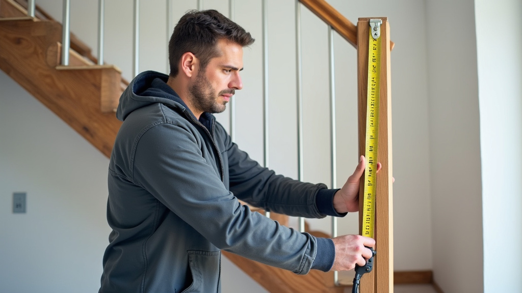 Technicien en train de mesurer un escalier pour l’installation d’un monte-escalier à Le Cendre