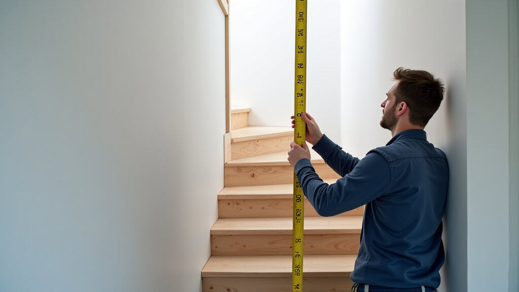 Technicien en train de mesurer un escalier pour l’installation d’un monte-escalier à Tartas