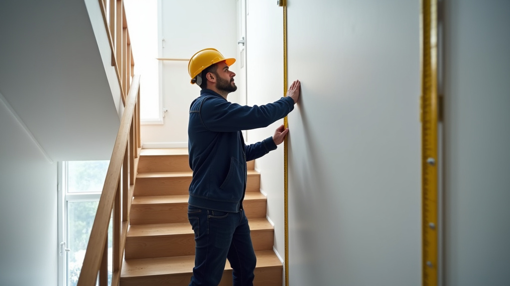 Technicien en train de mesurer un escalier pour un devis à Fresse-sur-Moselle