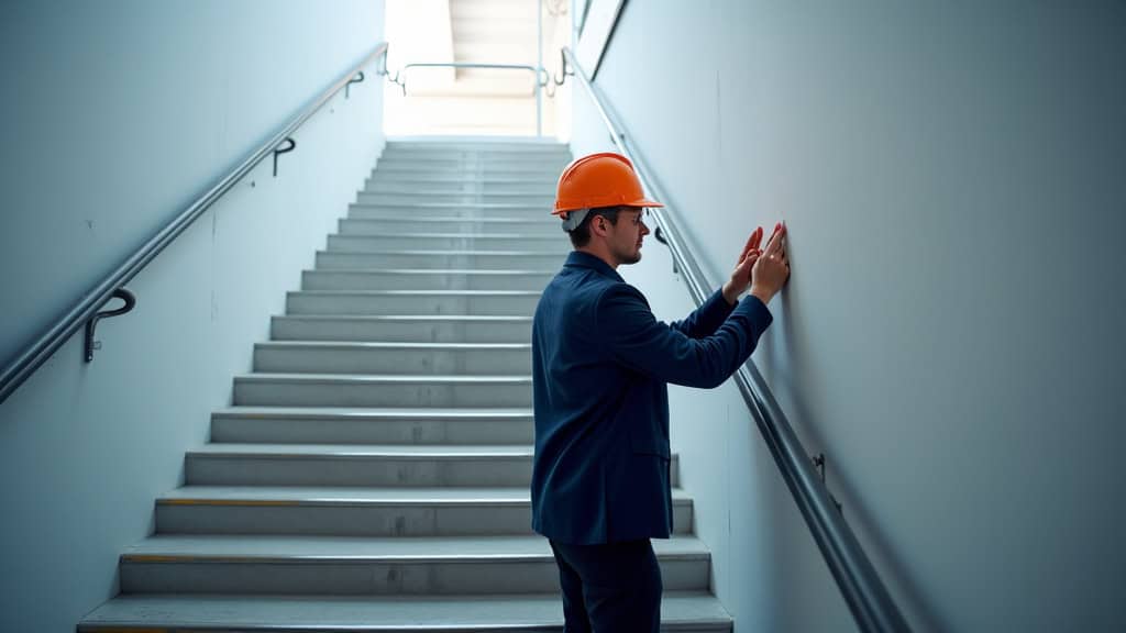 Technicien en train de mesurer un escalier pour un devis à Véretz