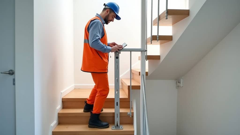 Technicien en train de mesurer un escalier pour un devis de monte-escalier à Criel-sur-Mer