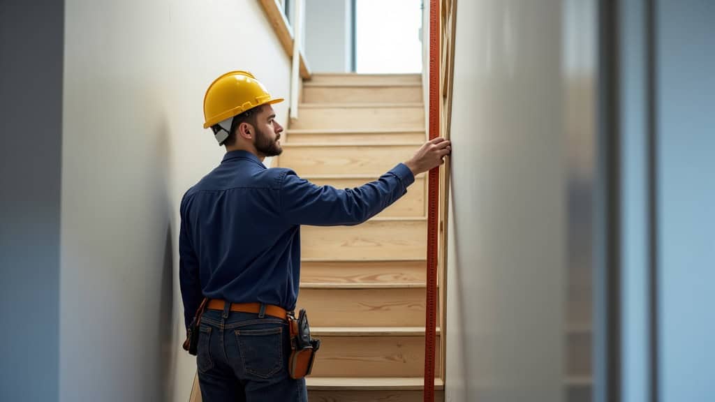 Technicien en train de mesurer un escalier pour un devis de monte-escalier à Toulouges