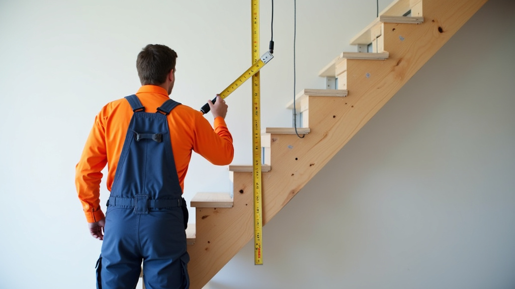 Technicien en train de mesurer un escalier pour un monte-escalier à Les Alluets-le-Roi