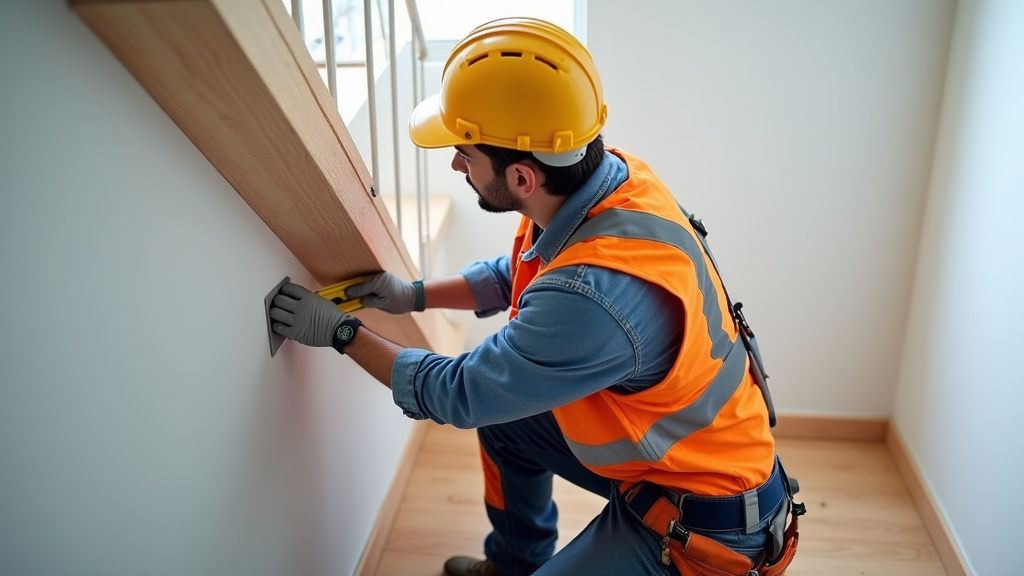 Technicien en train de mesurer un escalier pour une installation de monte escalier à Comps