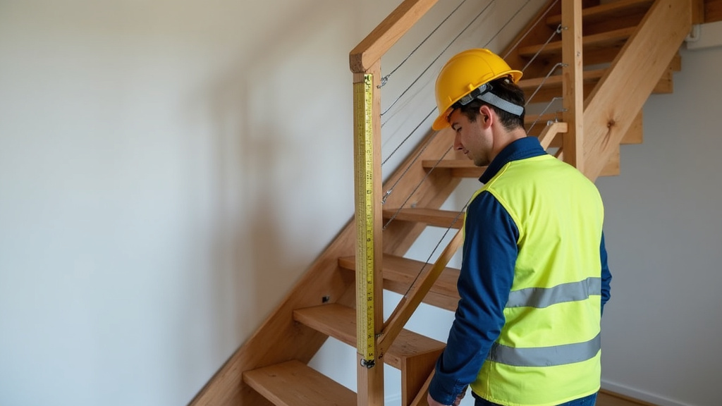 Technicien en train de mesurer un escalier pour une installation de monte-escalier à Corneilla-la-Rivière