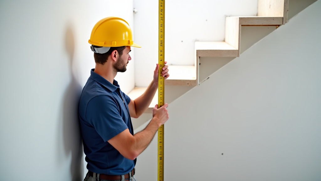 Technicien en train de mesurer un escalier pour une installation de monte-escalier à Thézan-lès-Béziers