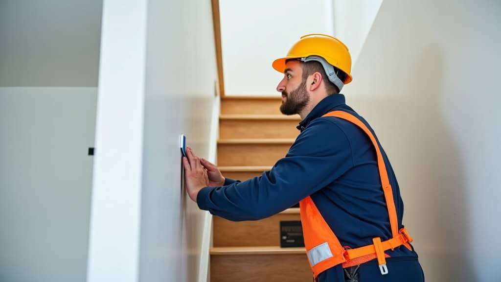 Technicien en train de mesurer un escalier pour une installation sur mesure à Saint-Nazaire-d