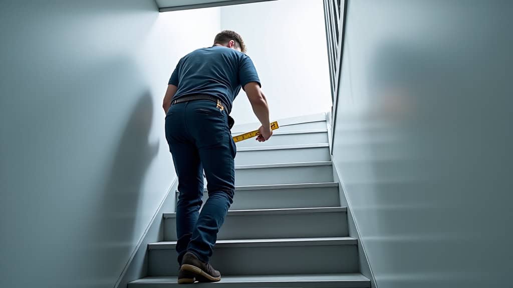Technicien en train de mesurer un escalier tournant pour l