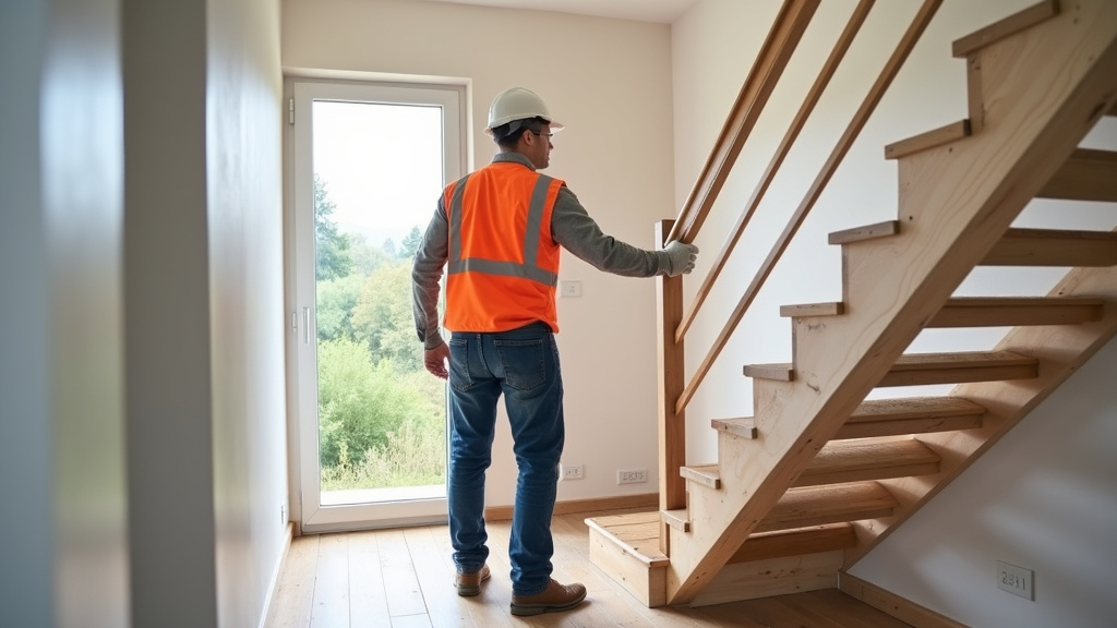 Technicien en train de monter un monte-escalier dans une habitation à Bussière-Galant