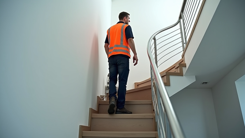 Technicien en train de nettoyer et vérifier un monte-escalier à Loupian