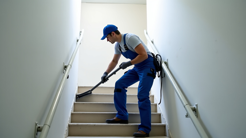 Technicien en train de nettoyer un monte-escalier à Villecroze