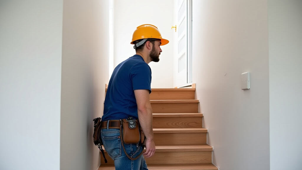 Technicien en train de poser un monte-escalier dans une maison à Châtillon-sur-Cher
