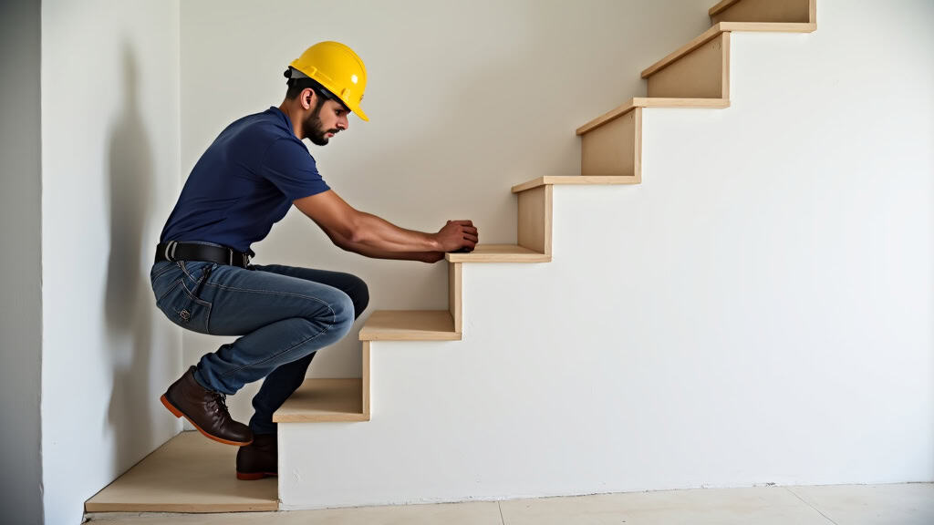 Technicien en train de poser un monte-escalier dans une maison de Mons-en-Barœul