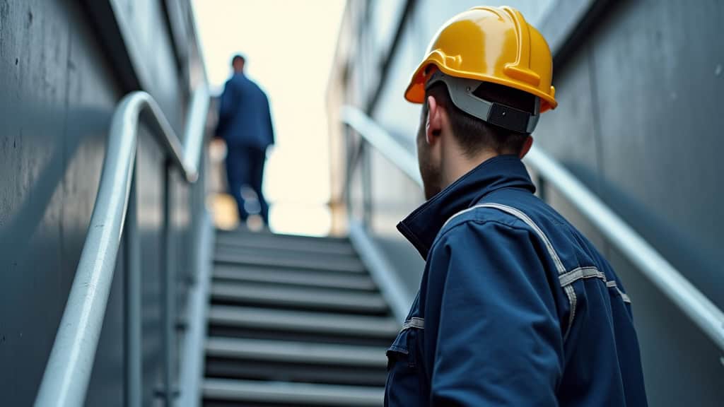 Technicien en train de poser un monte-escalier tournant à Dannemarie-sur-Crète
