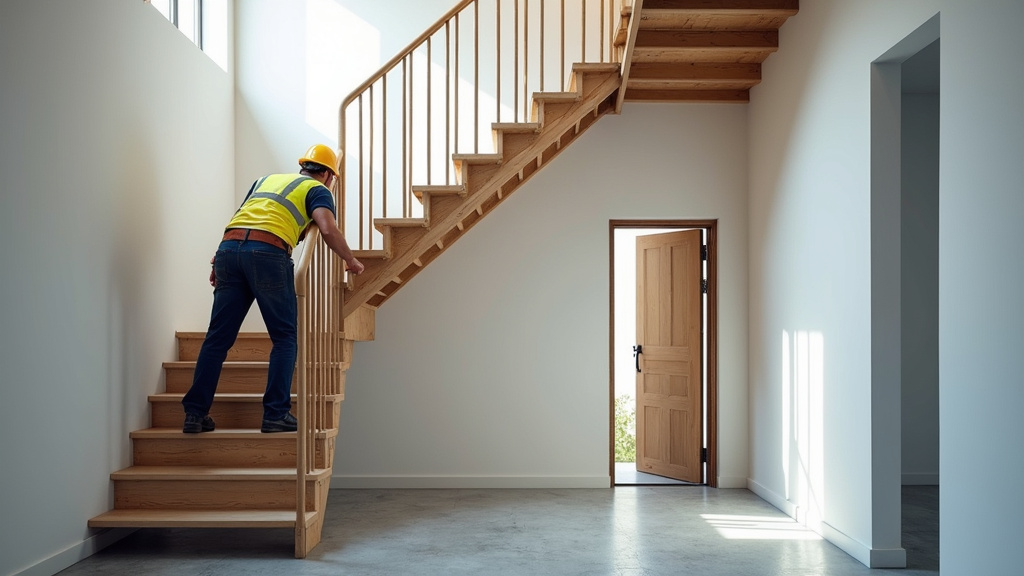 Technicien en train de poser un monte-escalier tournant dans un escalier à Niort