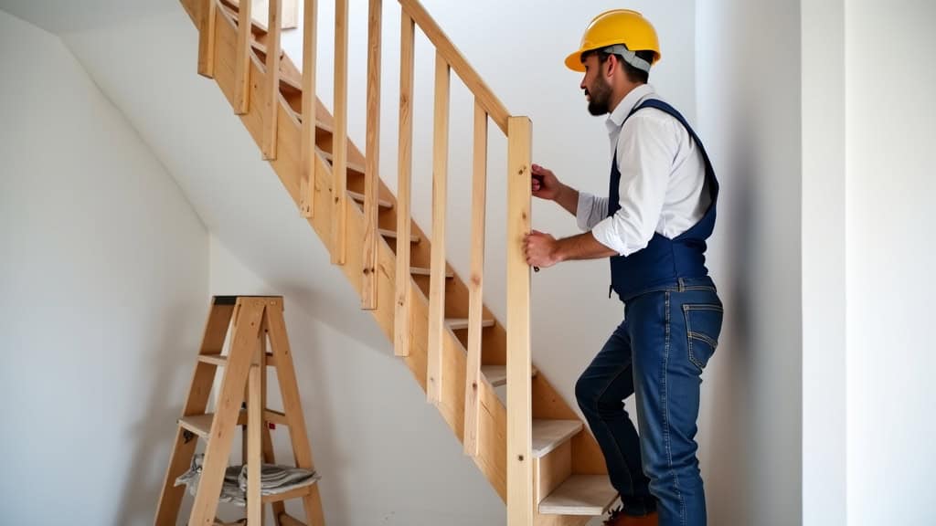 Technicien en train de poser un monte-escalier tournant dans une maison à Mouy