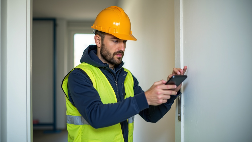 Technicien en train de prendre des mesures pour un devis de monte-escalier