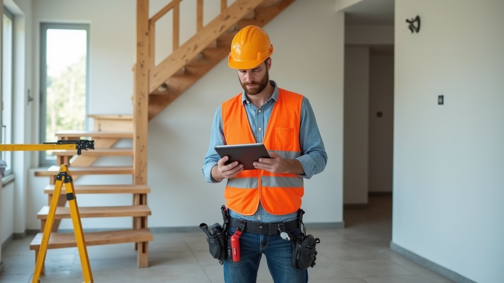 Technicien en train de prendre des mesures pour un monte-escalier à Dorlisheim