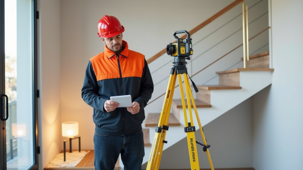 Technicien en train de prendre les mesures pour un monte-escalier à Bouligny