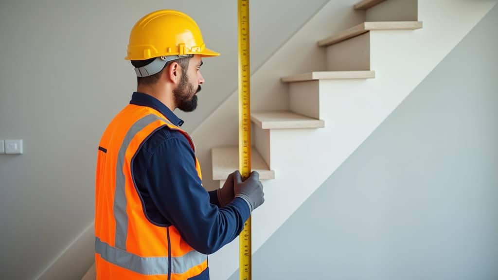 Technicien en train de prendre les mesures pour un monte escalier