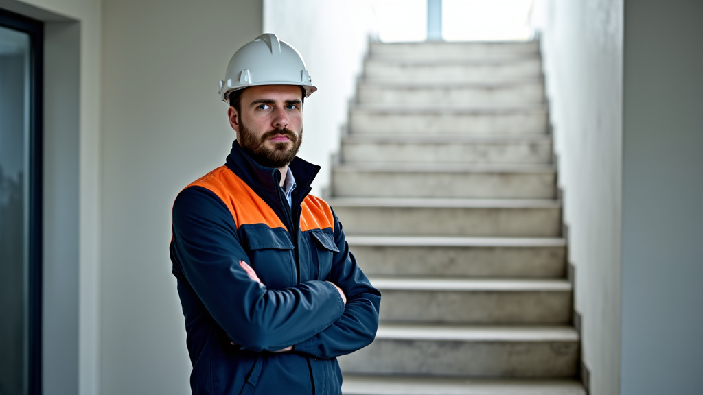 Technicien en train de présenter un devis pour un monte-escalier à Illzach, Haut-Rhin