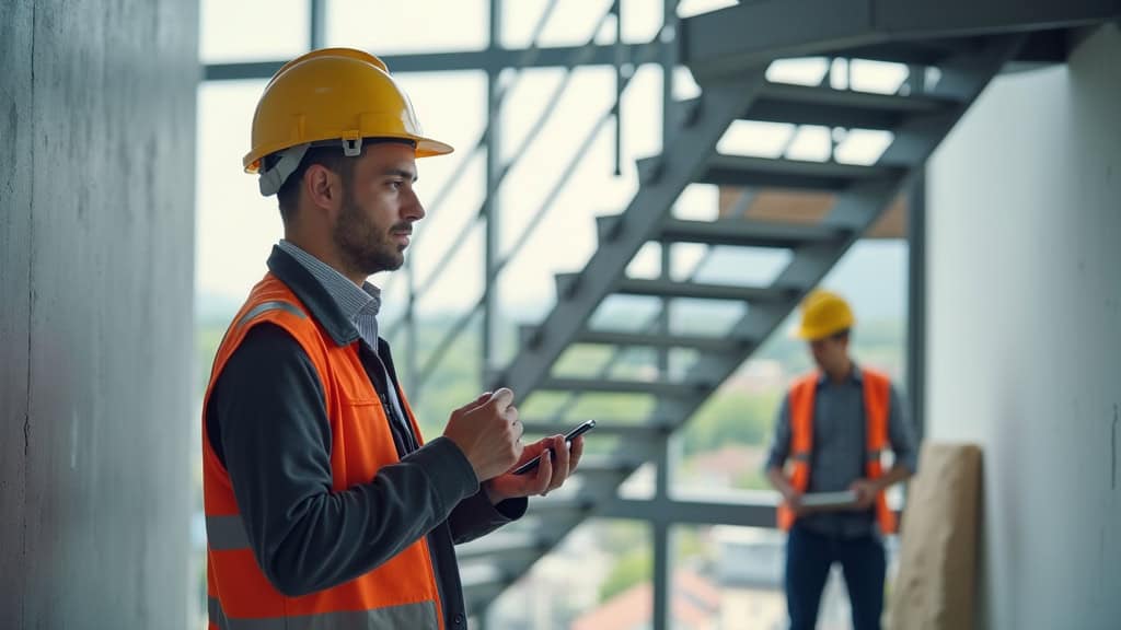 Technicien en train de présenter un devis pour un monte-escalier à Noues de Sienne