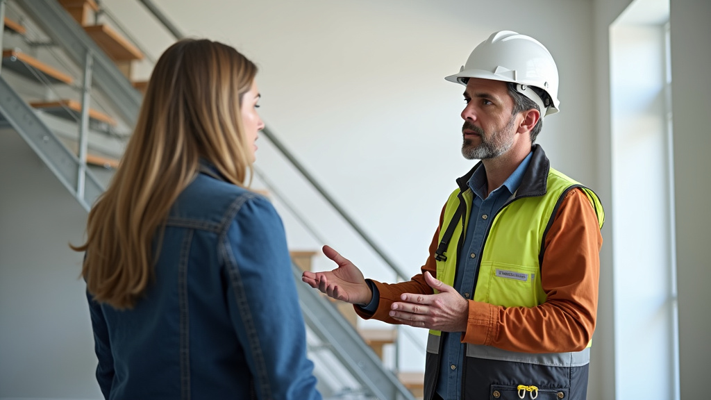 Technicien en train de présenter un devis pour un monte-escalier à un résident de Cublac