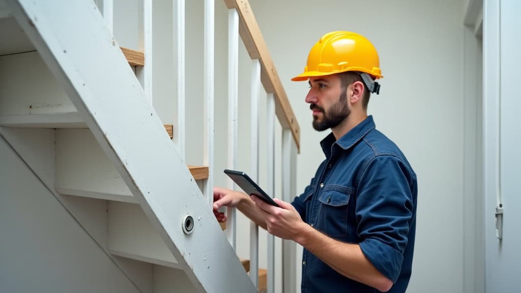 Technicien en train de présenter un monte-escalier lors d’un essai à domicile à Villers-Semeuse
