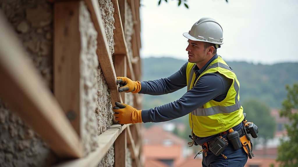 Technicien en train de procéder à la pose d’un monte-escalier à Châtillon-le-duc