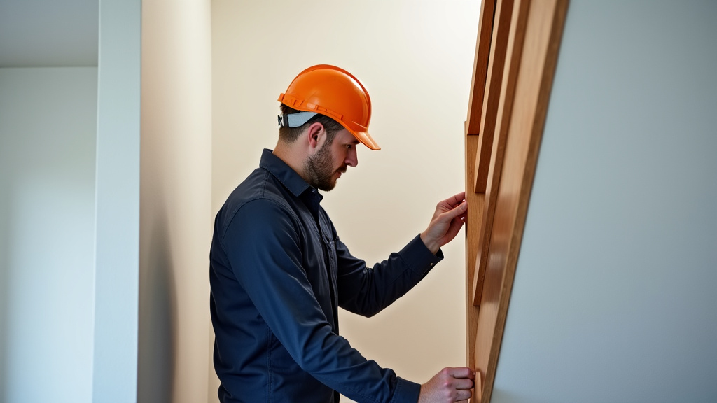 Technicien en train de procéder à l’étalonnage précis d’un monte-escalier dans une habitation à Thorigny-sur-Marne
