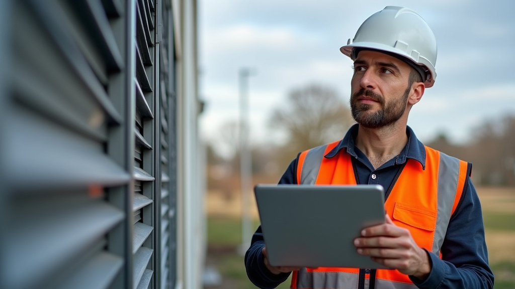 Technicien en train de réaliser un diagnostic sur site pour une installation extérieure