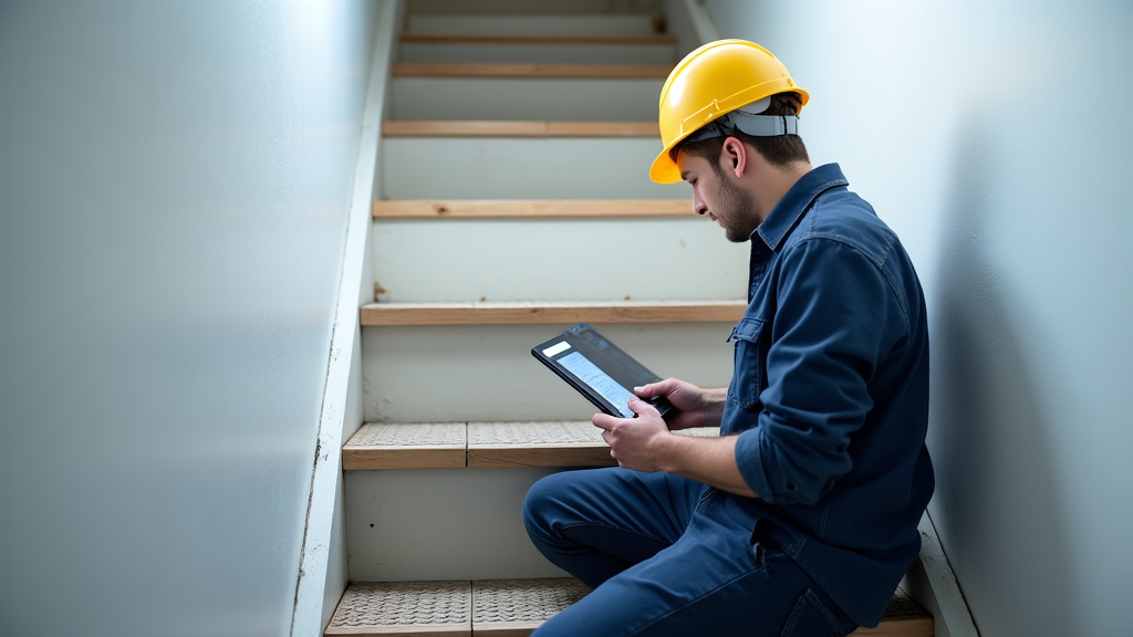 Technicien en train de tester un monte-escalier après installation à Saint-Pern